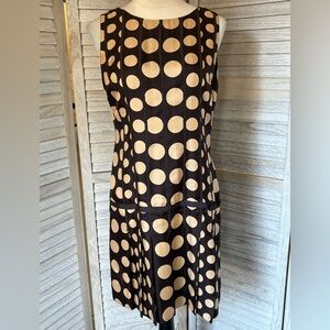 INC 100% SILK Vintage Women’s SZ6 Blackw/Tan Polkadots SleevelessDress DropWaist